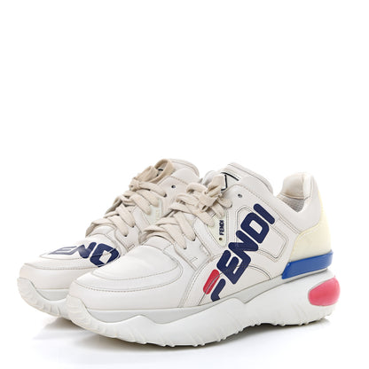 Fendi X FILA Vitello Mania Painted Womens Chunky Sneakers 38 Ice White Caipiroska Blueberry 3 of 8
