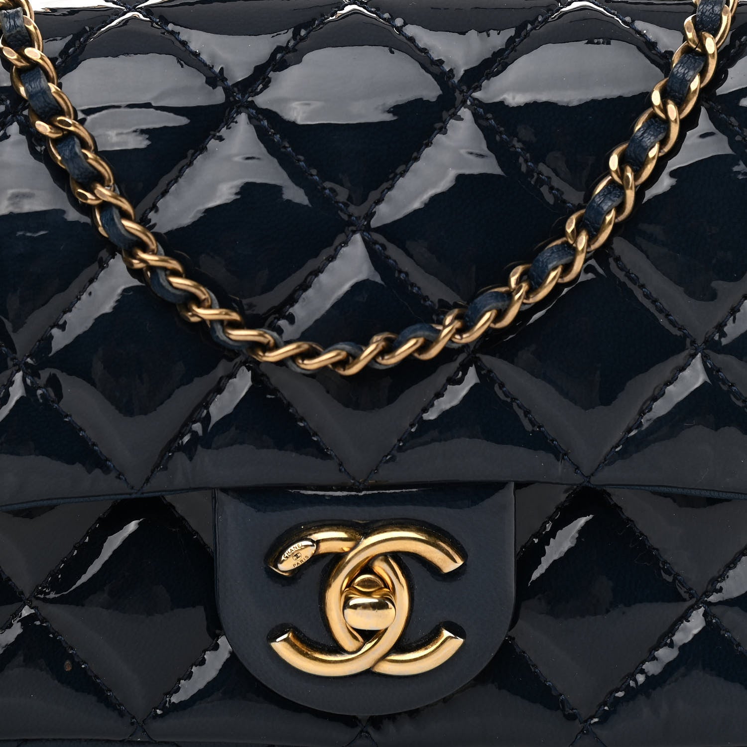Chanel Patent Goatskin Quilted Medium CC Eyelet Flap Blue 8 of 12
