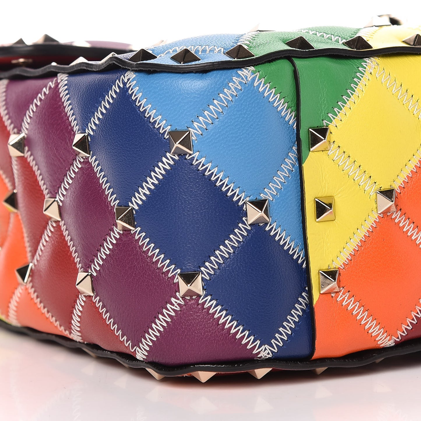 Lambskin Medium Rockstud Spike Shoulder Bag Rainbow