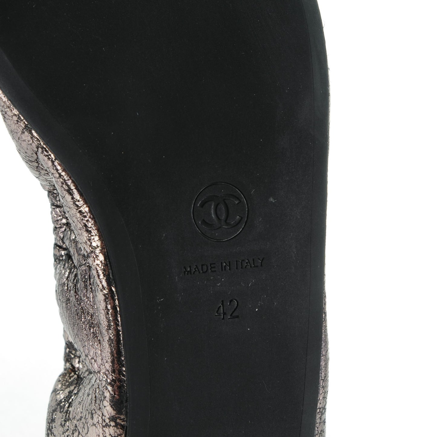 Metallic Crackled Calfskin Cap Toe Ballerina Flats 42 Dark Brown Black