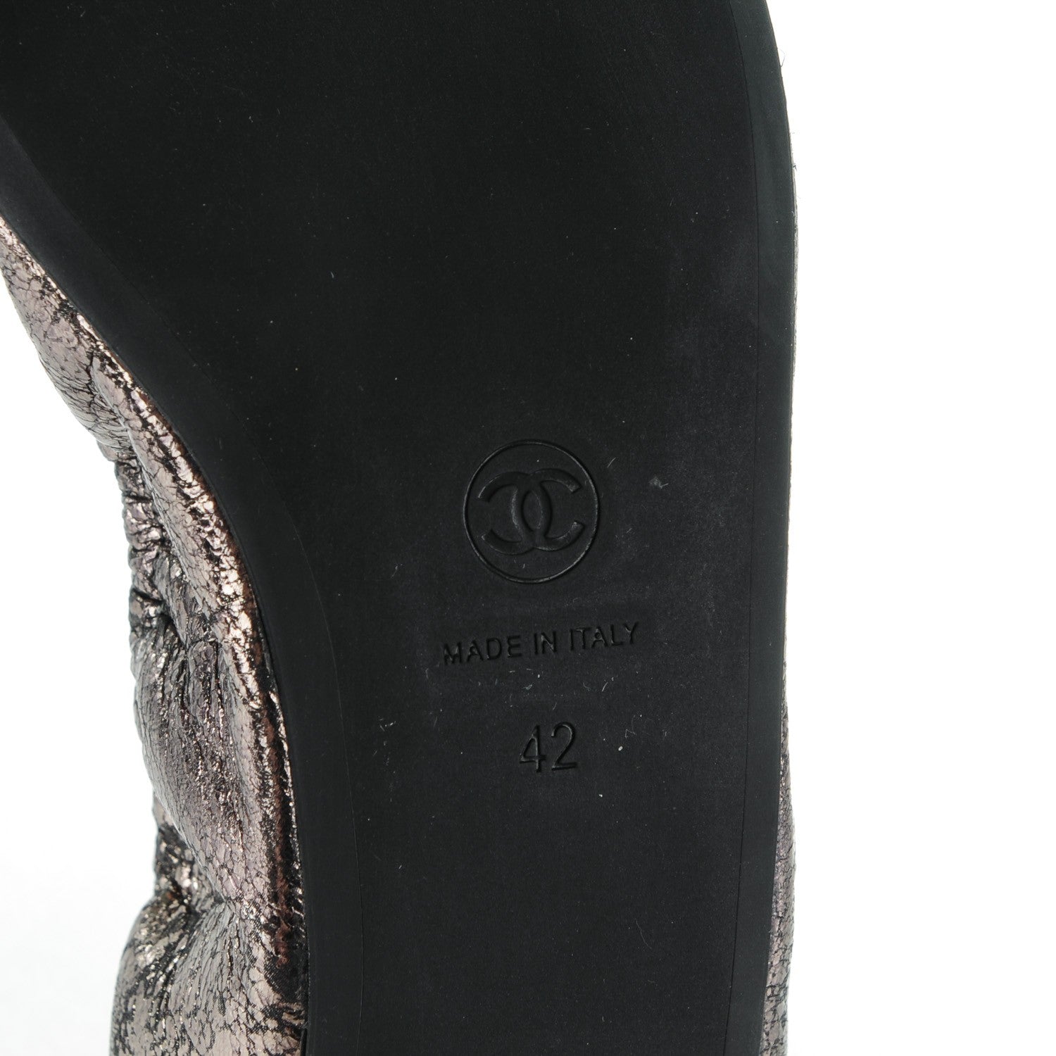 Chanel Metallic Crackled Calfskin Cap Toe Ballerina Flats 42 Dark Brown Black 6 of 7