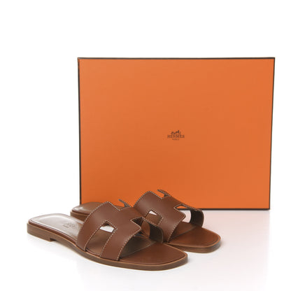 Hermes Box Calfskin Oran Sandals 37 Gold 9 of 9