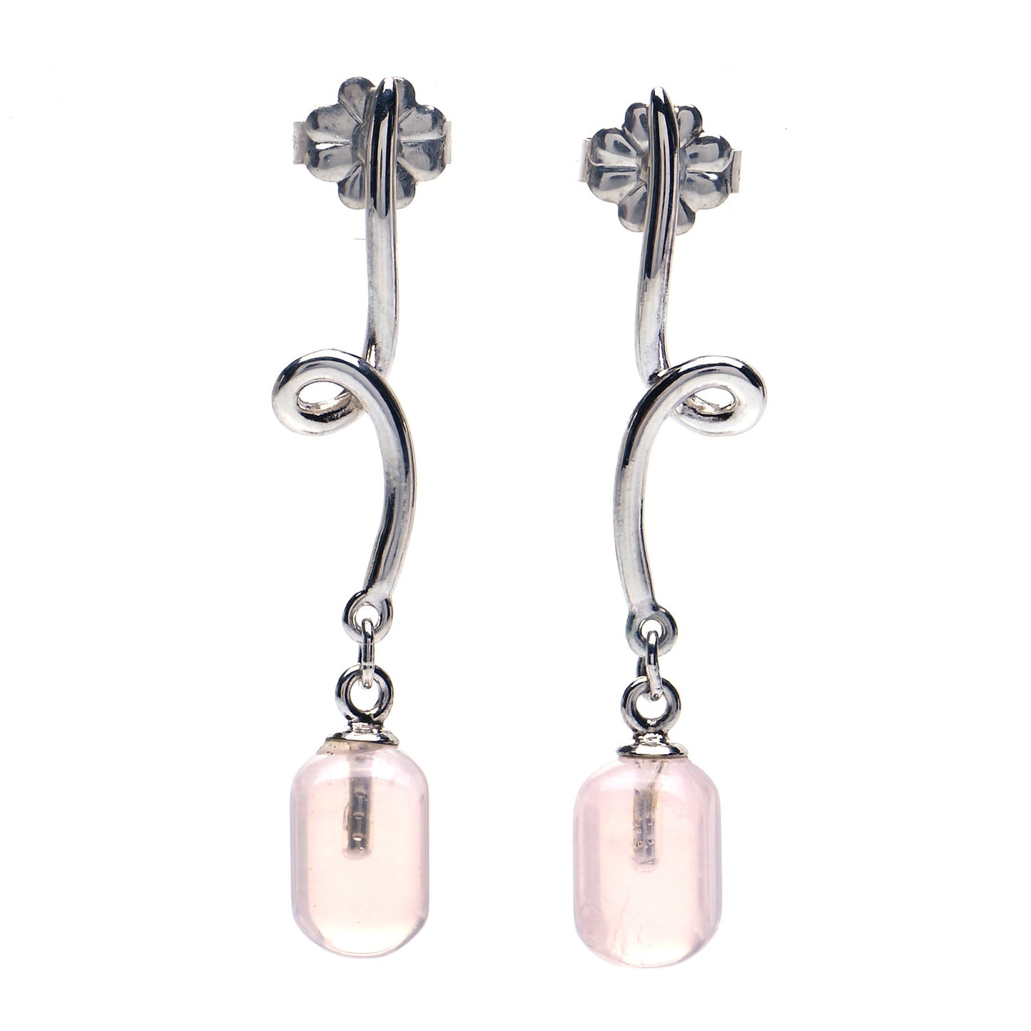 Sterling Silver Rose Quartz Twirl Drop Earrings