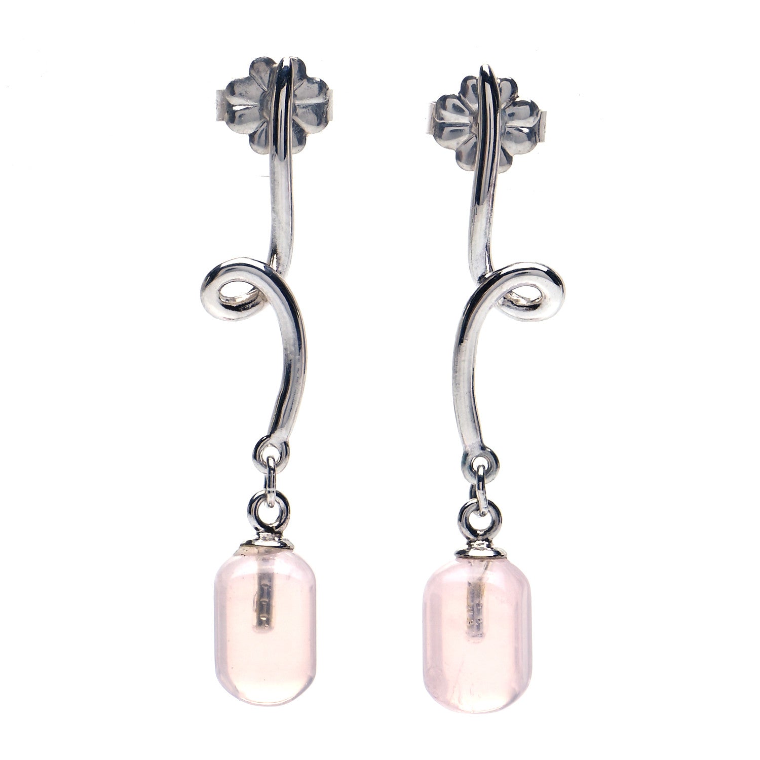 Tiffany Sterling Silver Rose Quartz Twirl Drop Earrings 1 of 4