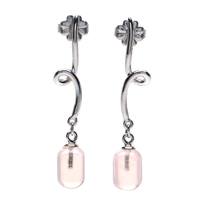 Tiffany Sterling Silver Rose Quartz Twirl Drop Earrings 1 of 4