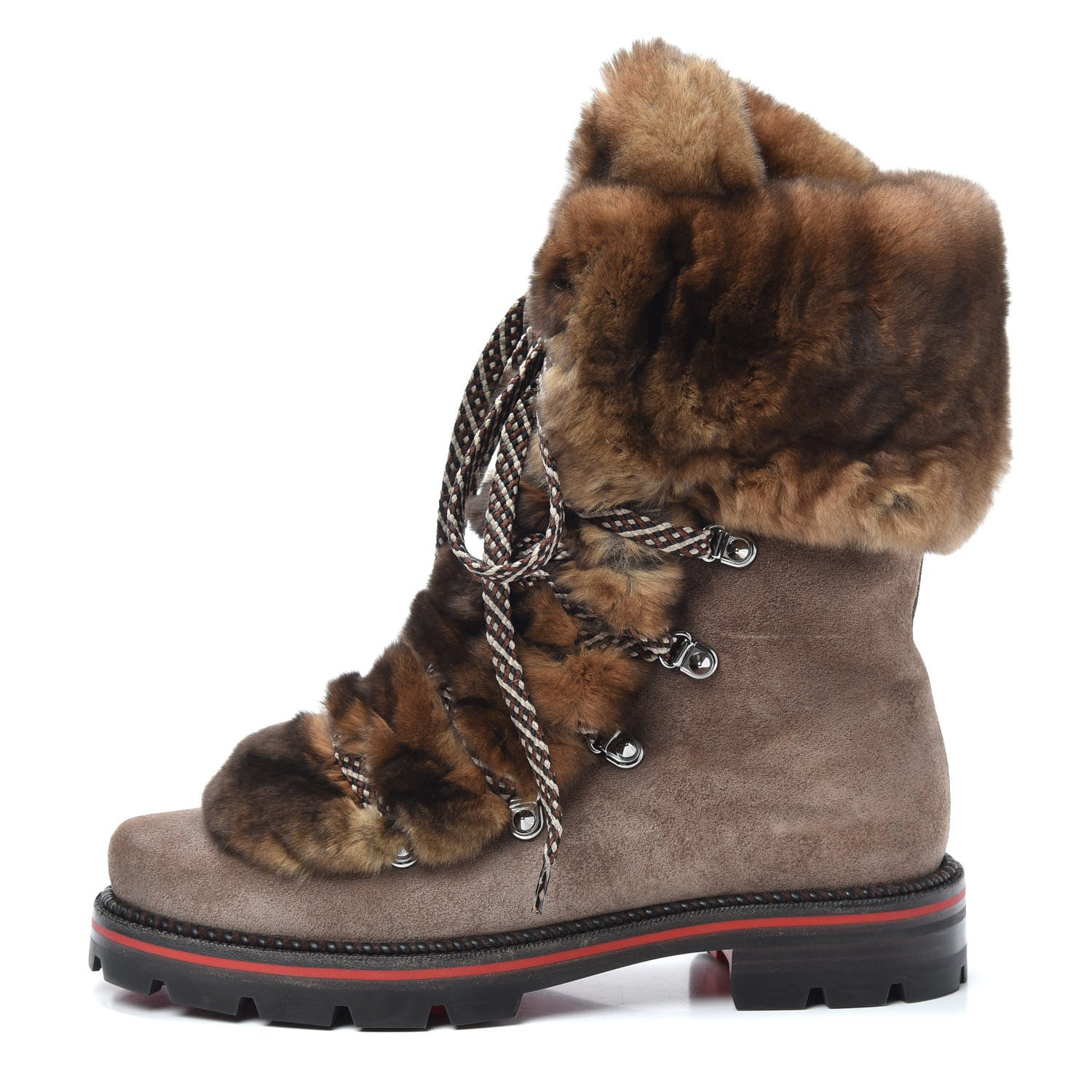 Christian Louboutin Suede Orylag Fur Mens Snow Black Flat Hiking Boots 39 Testa Di Moro Naturel 1 of 6