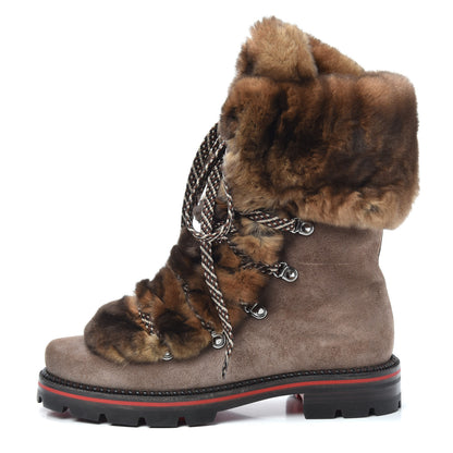Christian Louboutin Suede Orylag Fur Mens Snow Black Flat Hiking Boots 39 Testa Di Moro Naturel 1 of 6
