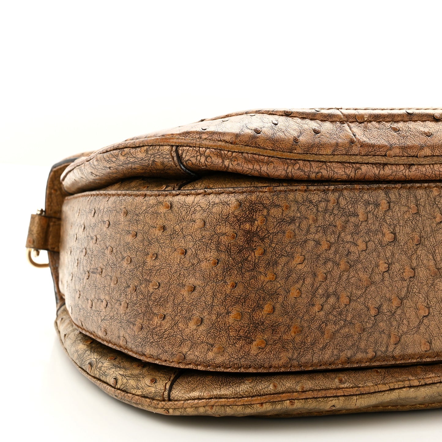 Ostrich Large New Bamboo Top Handle Bag Gold