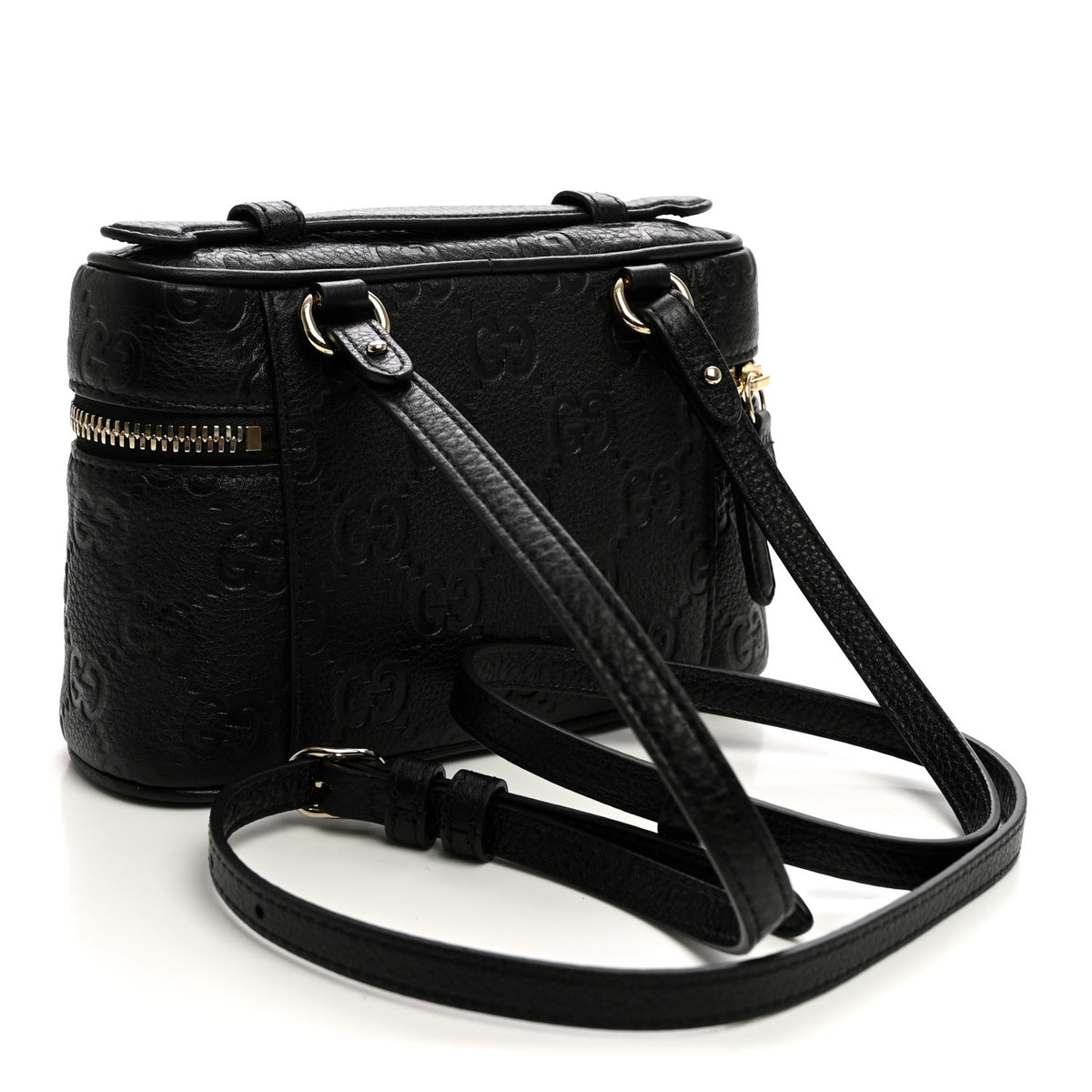 GG Calfskin Embossed Emblem Super MIni Crossbody Bag Black