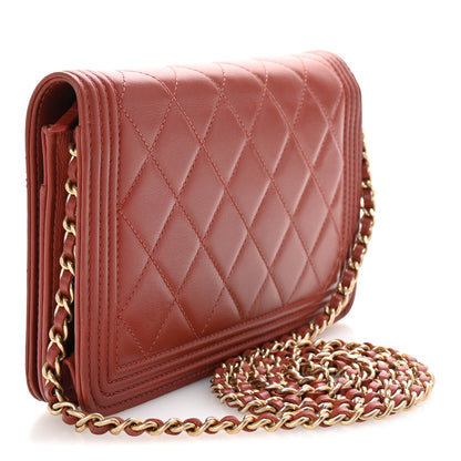 Chanel Calfskin Quilted Boy Wallet On Chain WOC Red 3 of 11