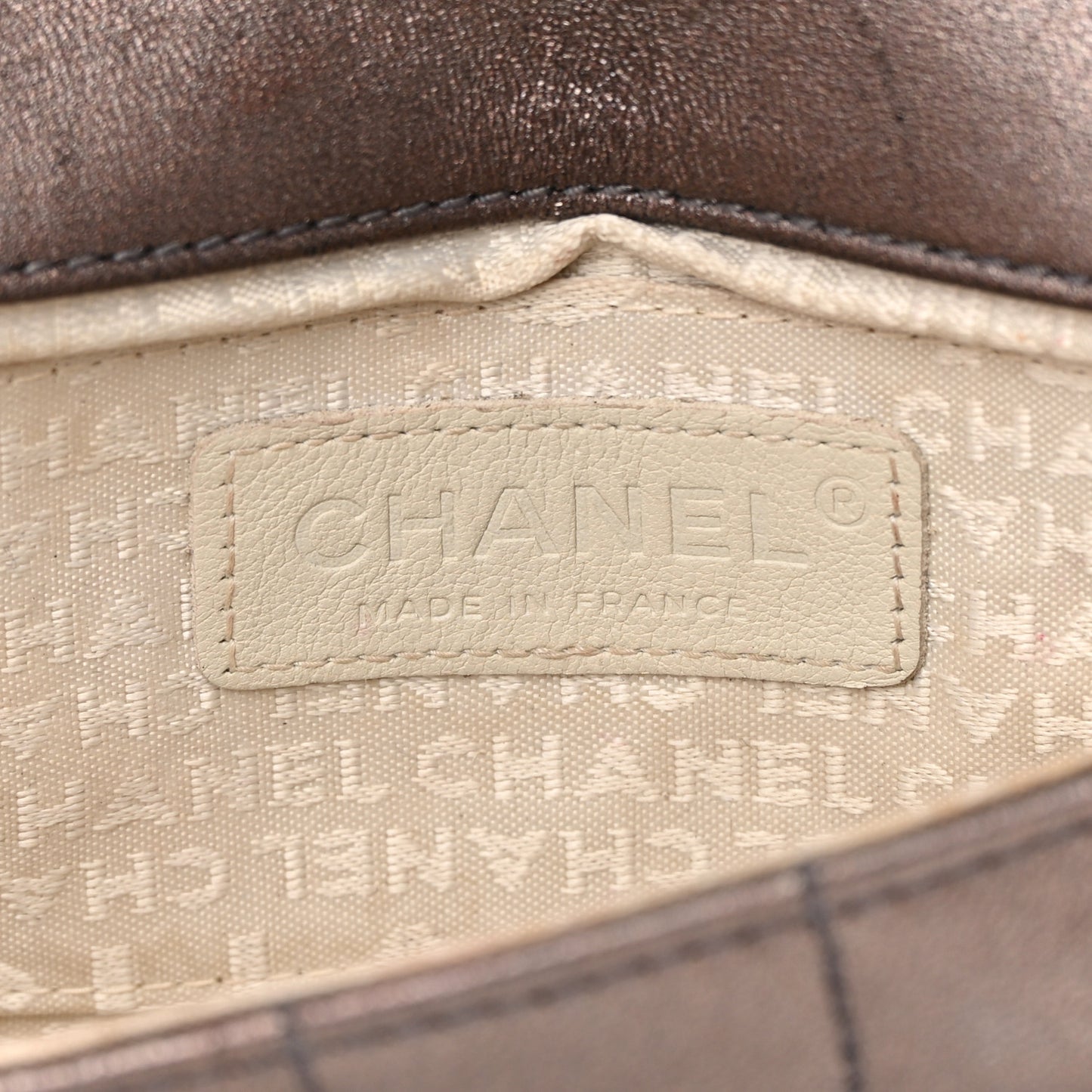 Metallic Lambskin Quilted Chocolate Bar 3 Chain Flap Bronze