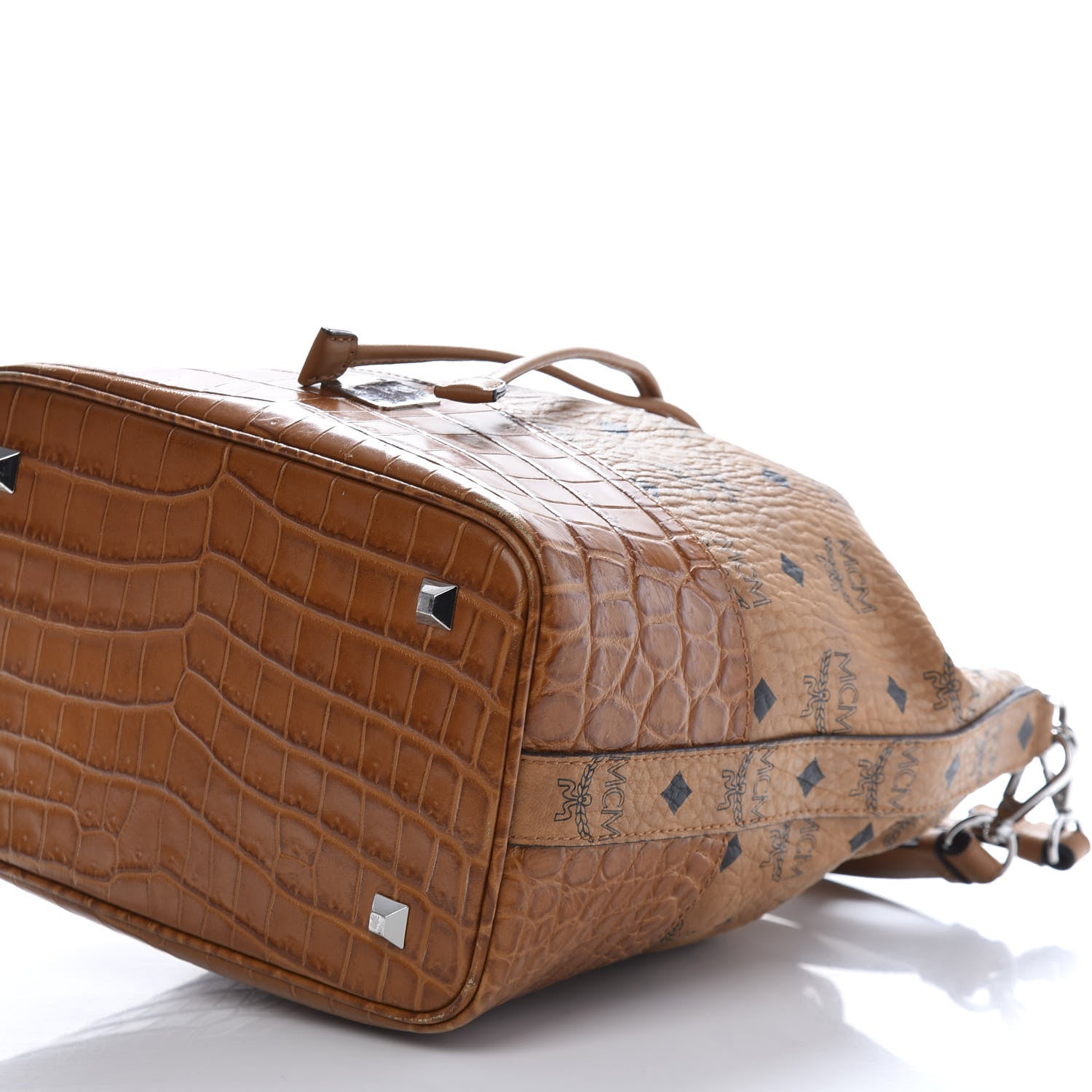 MCM Visetos Crocodile Embossed Geonautic Bucket Bag Cognac 7 of 11