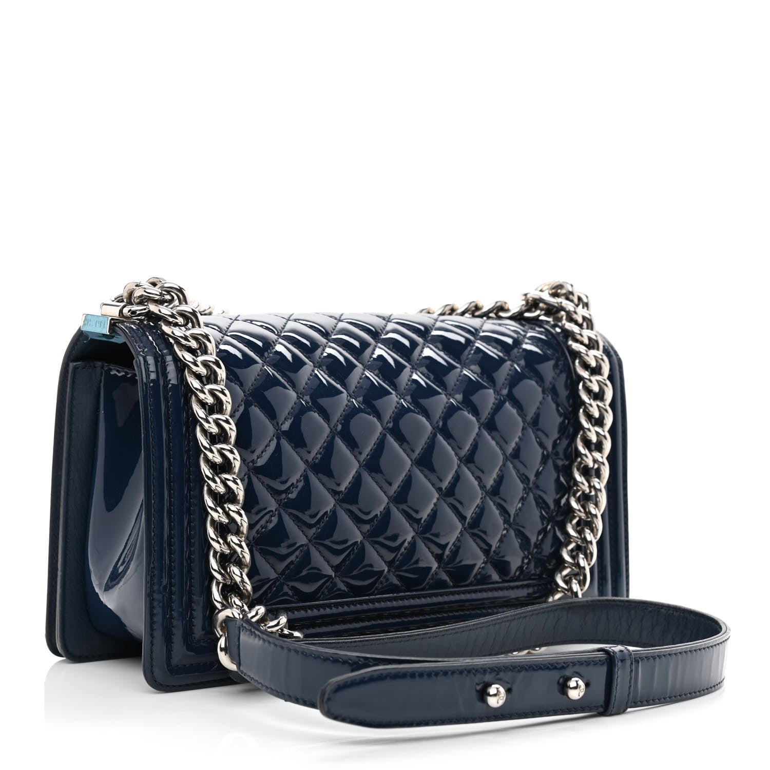 Chanel Patent Calfskin Quilted Medium Plexiglass Boy Flap Blue 2 of 11
