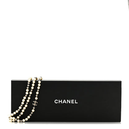 Chanel Pearl CC Multi Strand Long Necklace Silver Pearly White Grey 6 of 6
