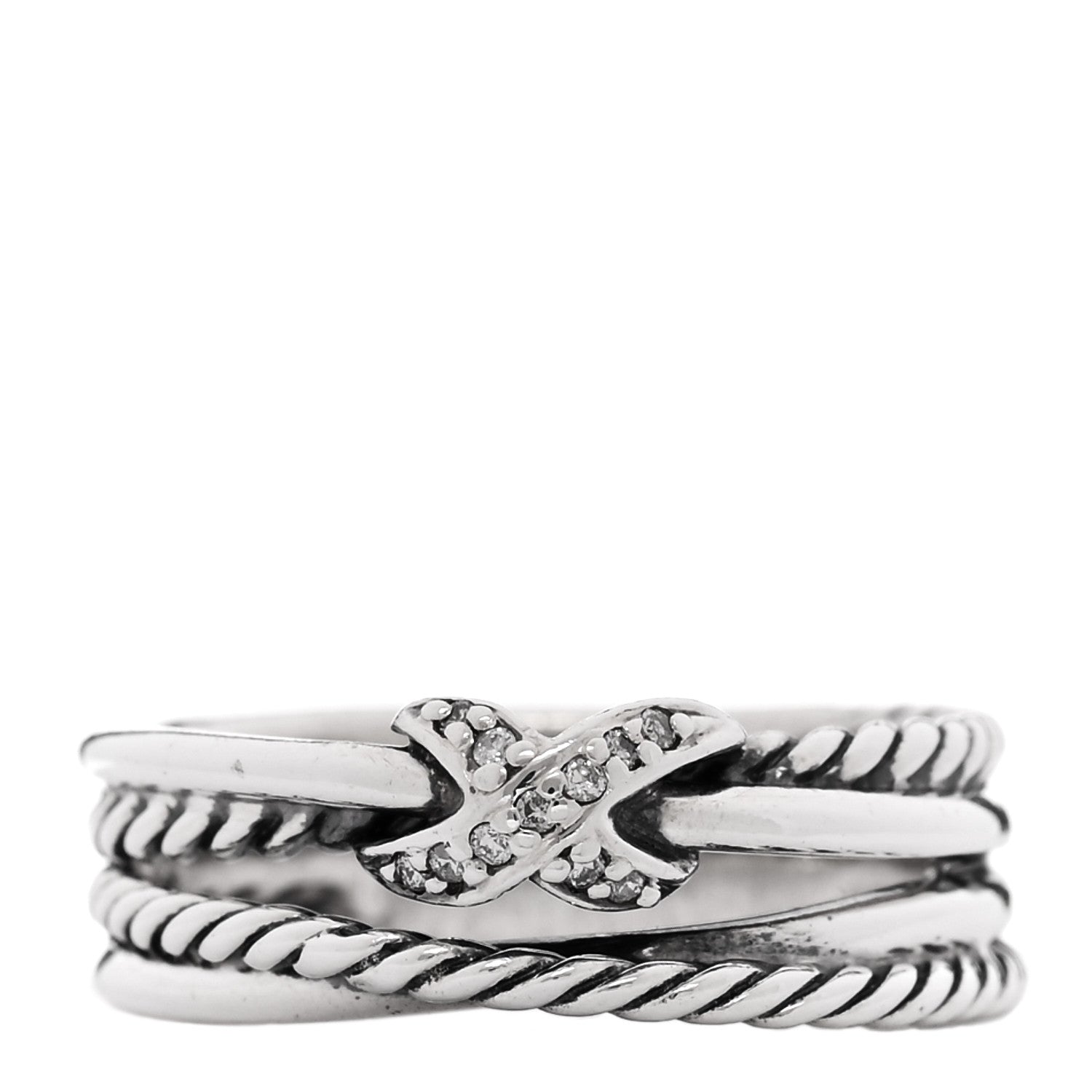 David Yurman Sterling Silver Diamond X Crossover Ring 55 7.25 1 of 5