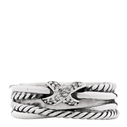 David Yurman Sterling Silver Diamond X Crossover Ring 55 7.25 1 of 5