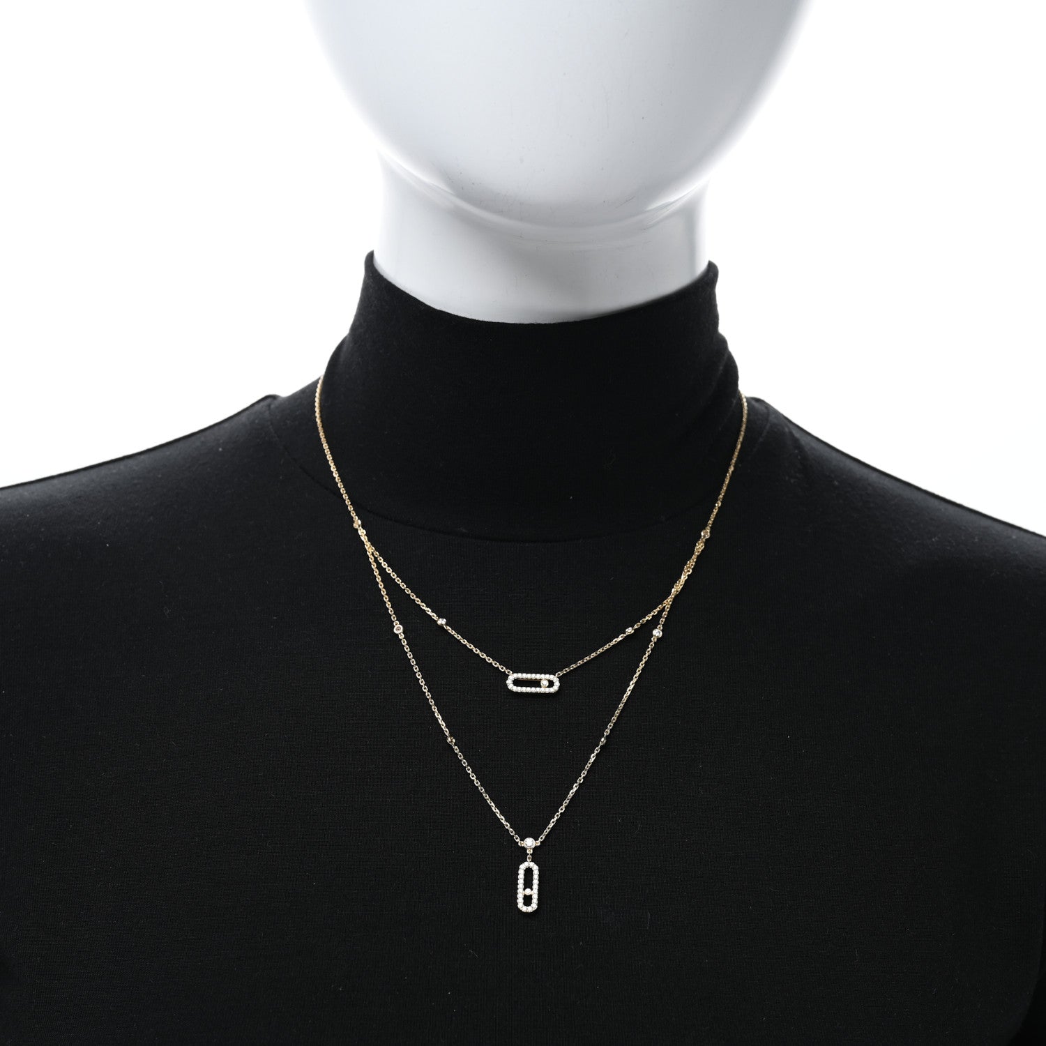 Messika 18K Yellow Gold Diamond Move Uno 2 Rows Pave Necklace 2 of 4