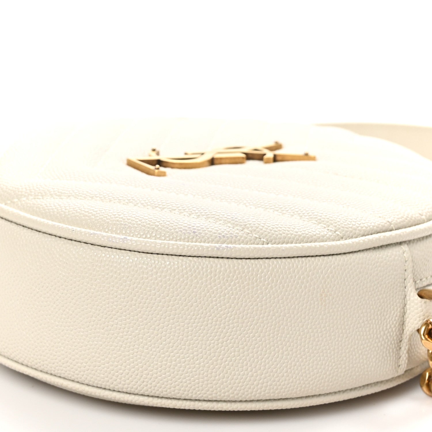 Saint Laurent Grain De Poudre Matelasse Chevron Quilted Round Vinyle Camera Bag Crema Soft 10 of 11