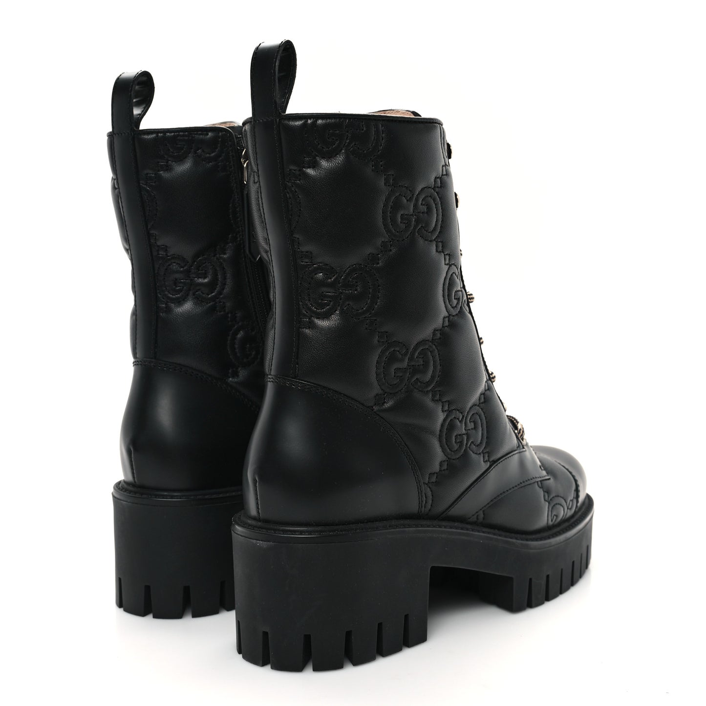 Cordovan Lux Nappa GG Matelasse Lace Up 60mm Combat Boots 37 Black