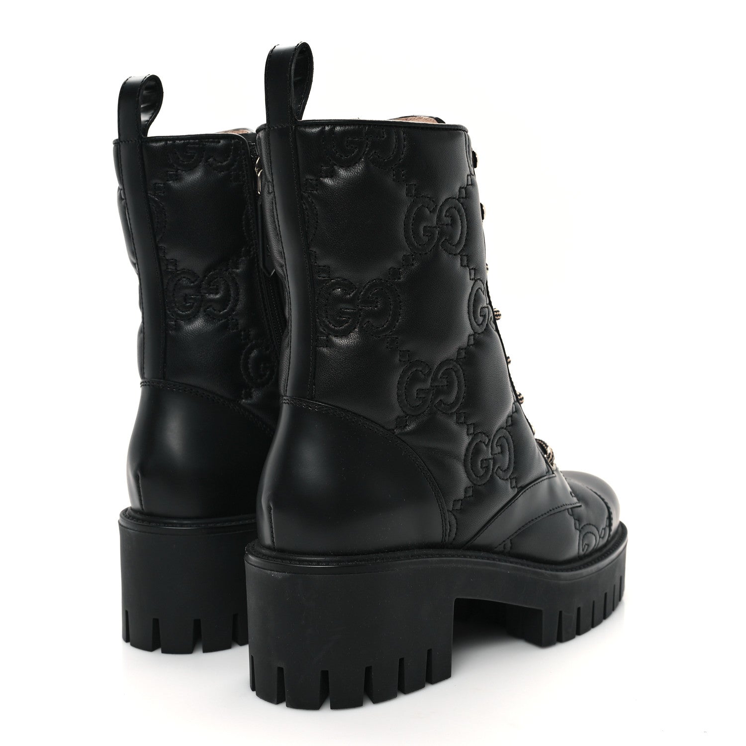 Gucci Cordovan Lux Nappa GG Matelasse Lace Up 60mm Combat Boots 37 Black 5 of 10