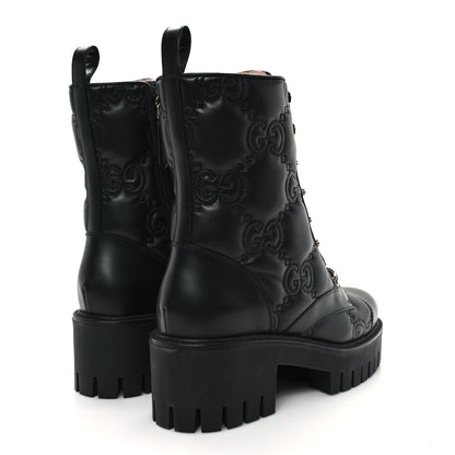 Gucci Cordovan Lux Nappa GG Matelasse Lace Up 60mm Combat Boots 37 Black 5 of 10