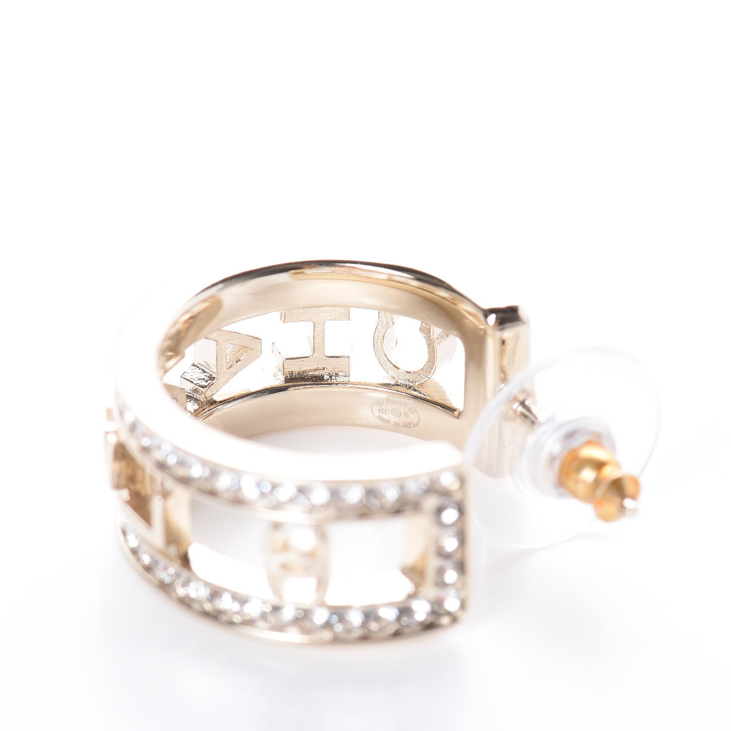 Chanel Metal Crystal Bow-tiful CC Hoop Earrings Gold 4 of 6