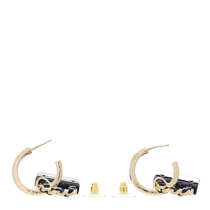 Chanel Metal Resin Lambskin Quilted CC Turnlock Chain Flap Bag Hoop Earrings Black Gold 3 of 5