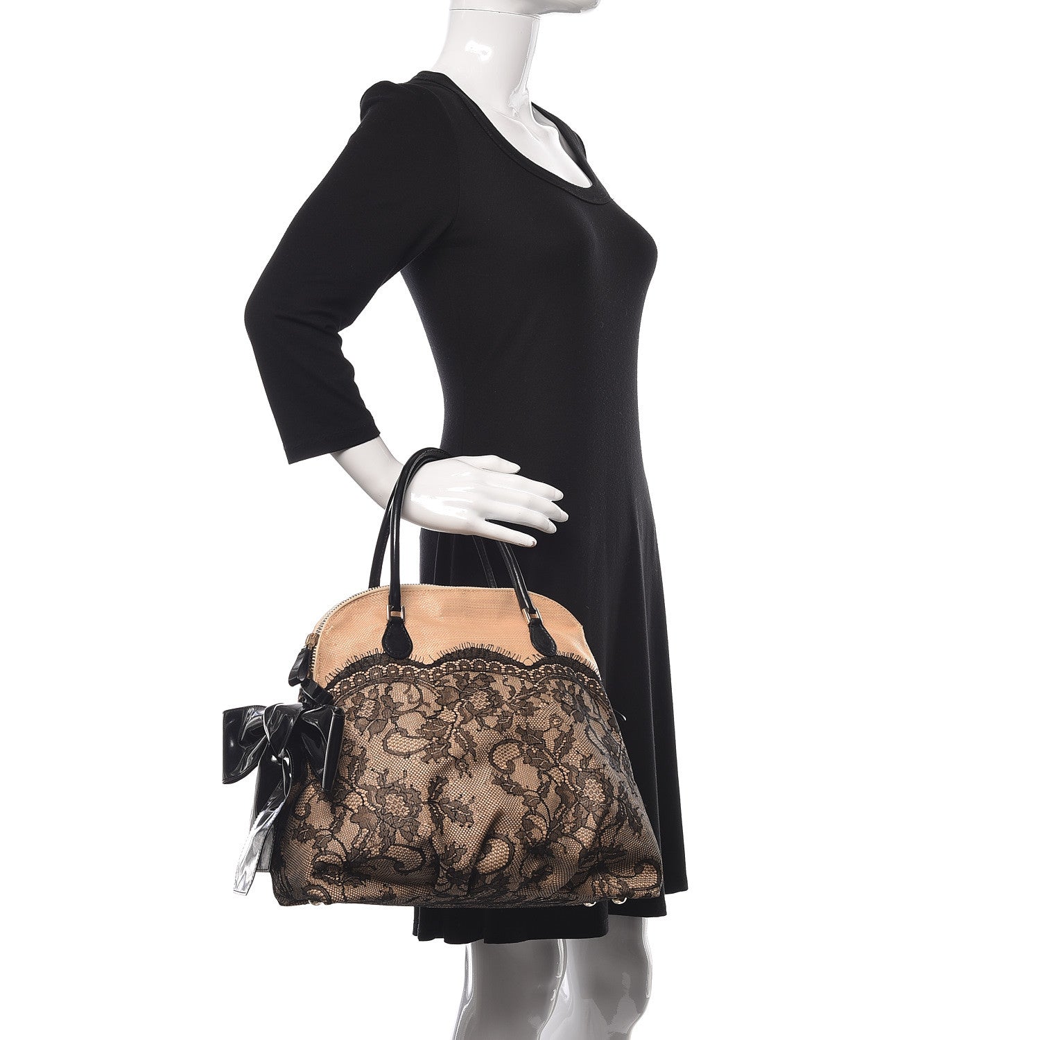 Valentino Garavani Straw Lace Bow Dome Tote Black 2 of 20