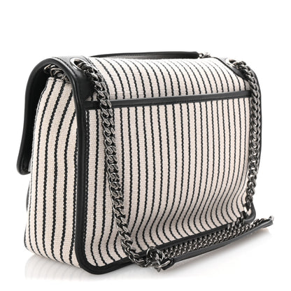 Saint Laurent Cotton Canvas Striped Vintage Calfskin Monogram Medium Niki Chain Satchel Grey Cream Black 3 of 9