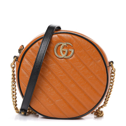 Gucci Azalea Calfskin Matelasse Diagonal Mini Torchon GG Marmont Round Shoulder Bag Cognac Black 1 of 10