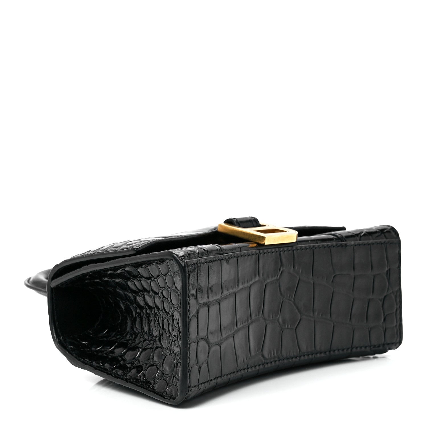 Balenciaga Shiny Calfskin Crocodile Embossed Hourglass Top Handle Bag XS Black 4 of 11