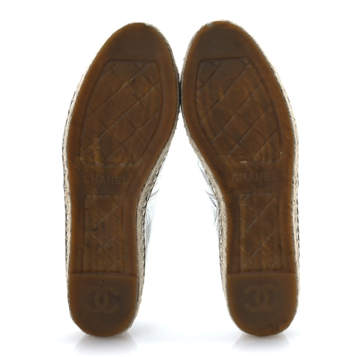 Chanel Laminated Goatskin CC Espadrilles 38 Silver 6 of 13