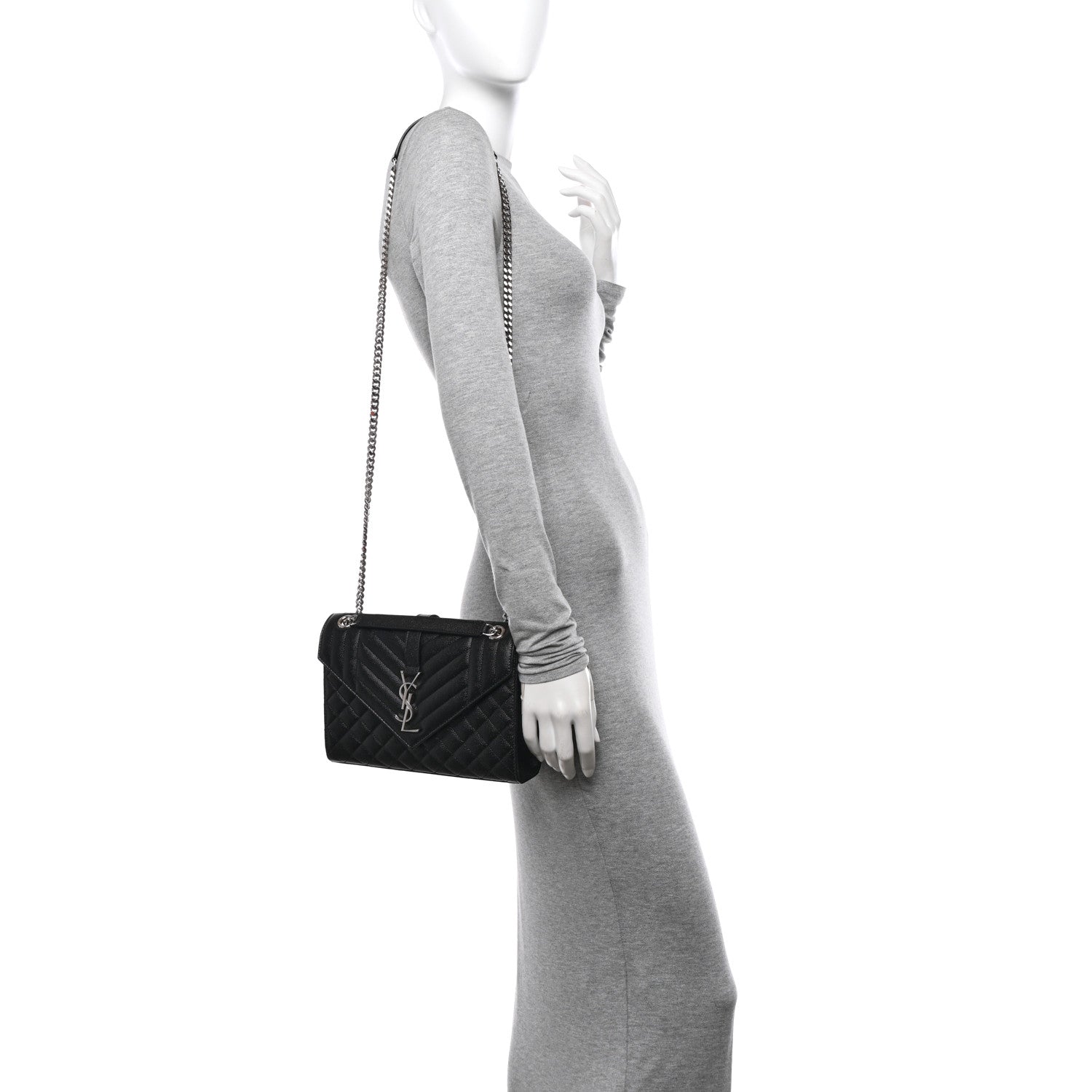 Saint Laurent Grain De Poudre Textured Mixed Matelasse Triquilt Medium Monogram Satchel Black 2 of 9