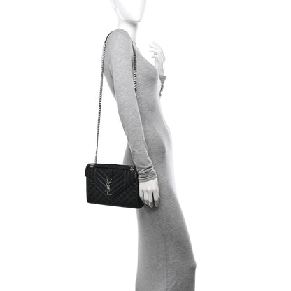 Saint Laurent Grain De Poudre Textured Mixed Matelasse Triquilt Medium Monogram Satchel Black 2 of 9