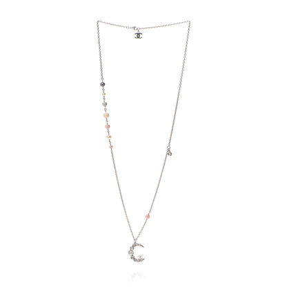 Chanel Beaded Moonstone CC Crescent Necklace Pink Silver Multicolor 2 of 4