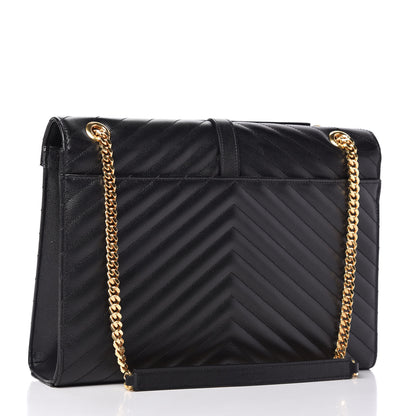 Saint Laurent Grain De Poudre Matelasse Chevron Large Monogram Satchel Black 3 of 10