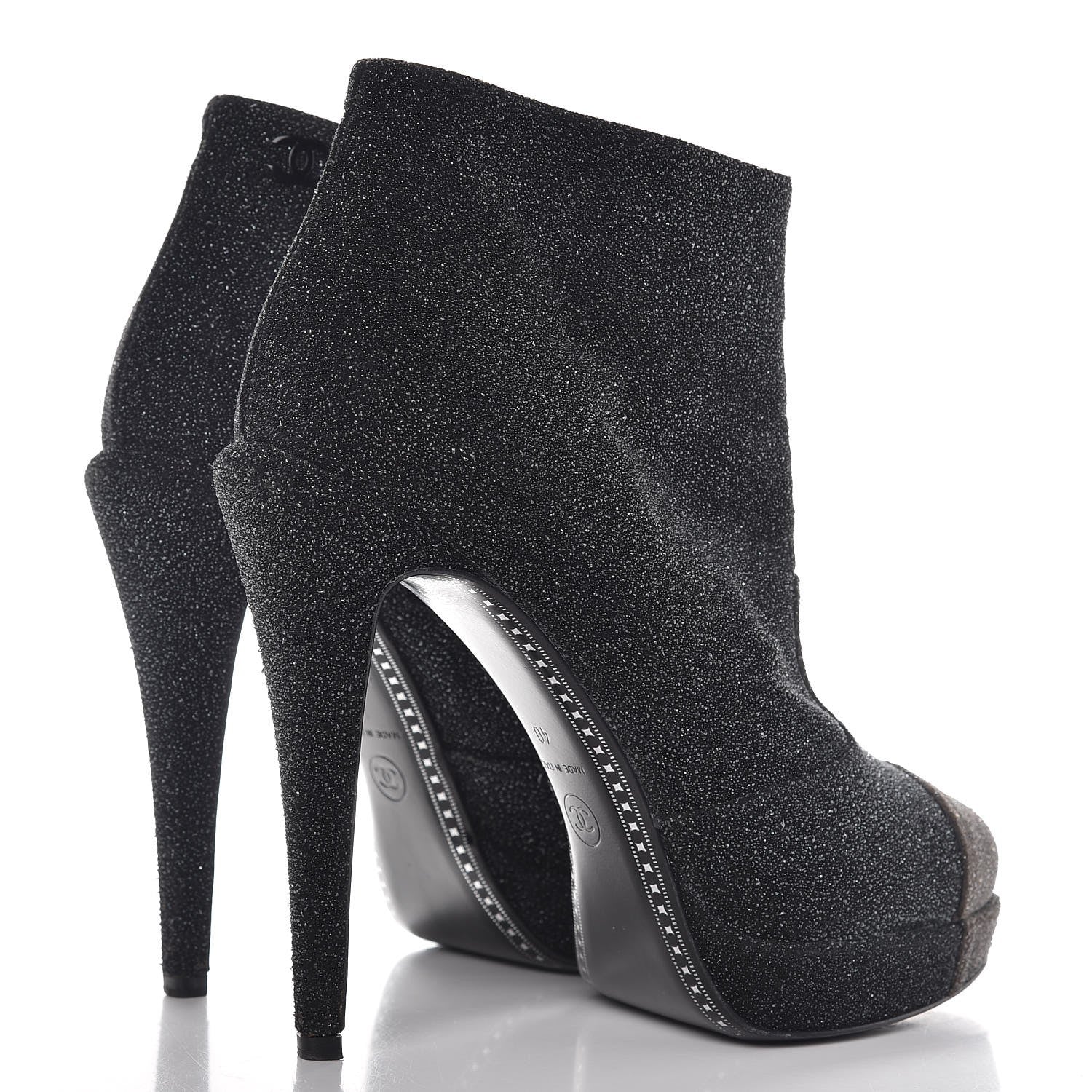 Chanel Glitter Suede Cap Toe Short Boots 40 Black Taupe 4 of 12