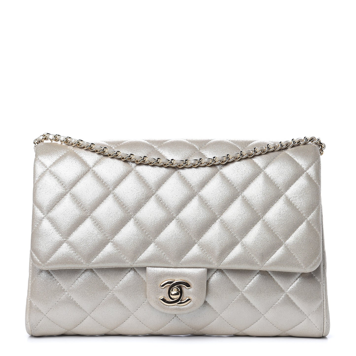 Metallic Lambskin Quilted Clutch With Chain Flap Gold