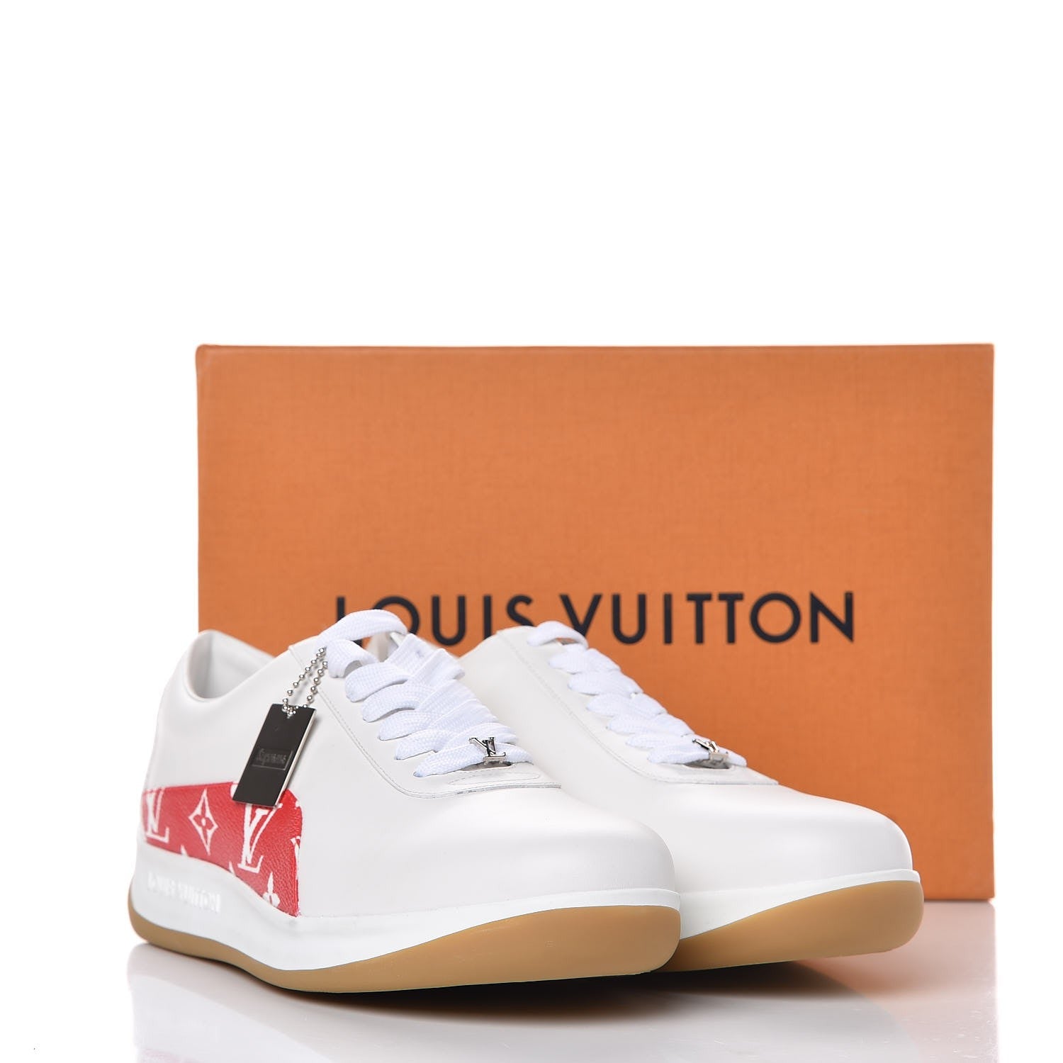 Louis Vuitton X SUPREME Calfskin Monogram Sneakers 7 White Red 9 of 9