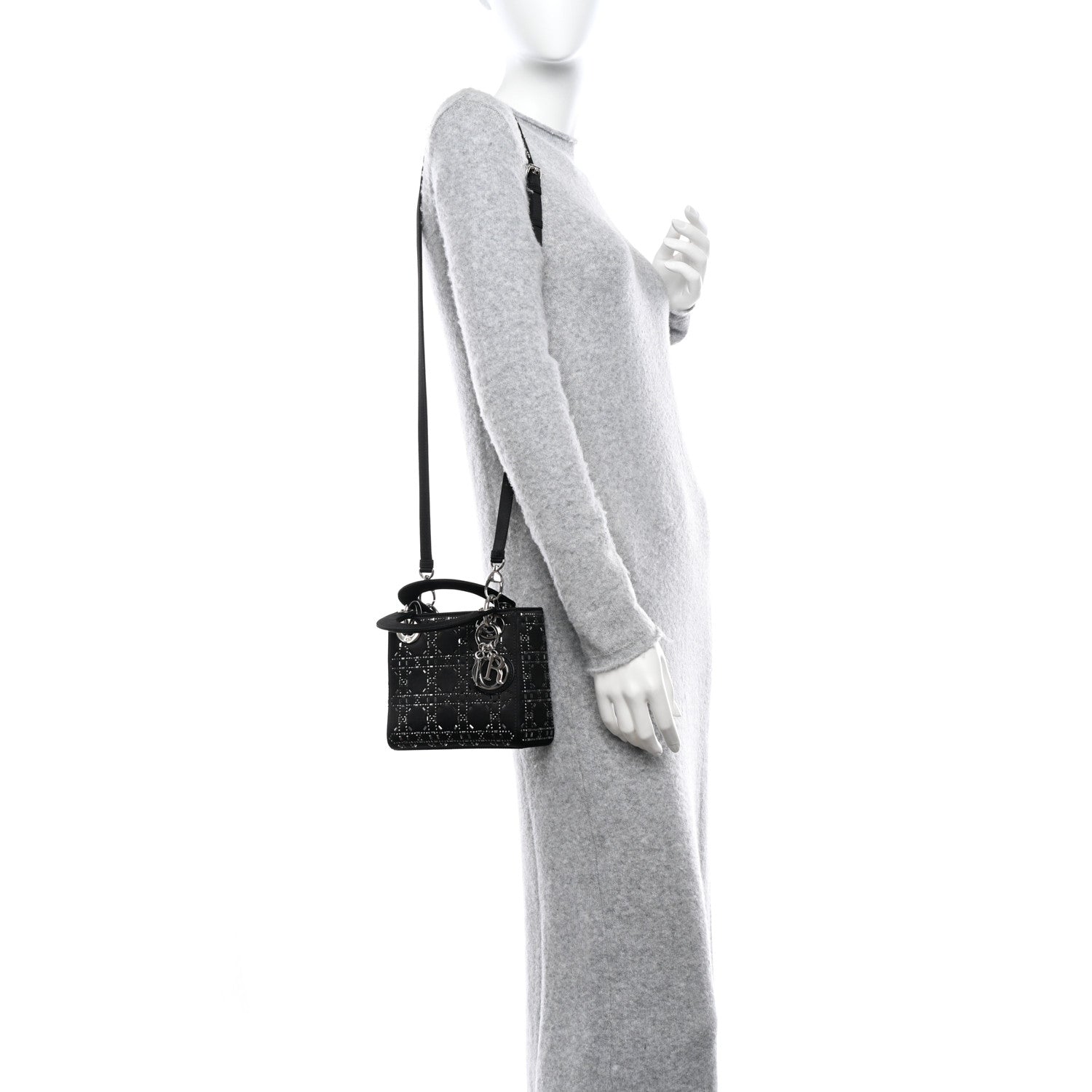 Christian Dior Satin Crystal Cannage Mini Lady Dior Black 2 of 9