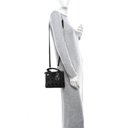 Christian Dior Satin Crystal Cannage Mini Lady Dior Black 2 of 9