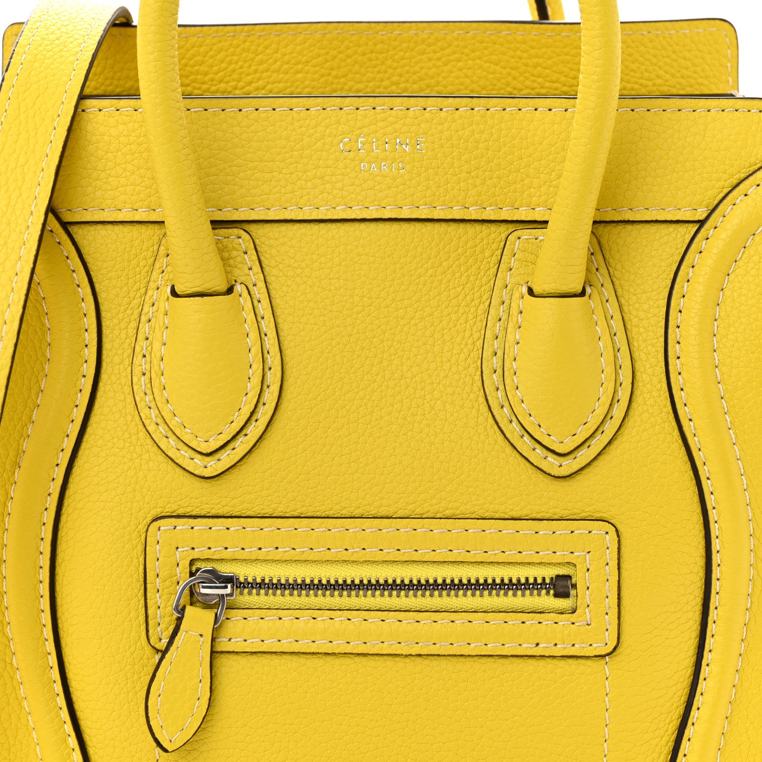 Celine Drummed Calfskin Nano Luggage Citron 8 of 12