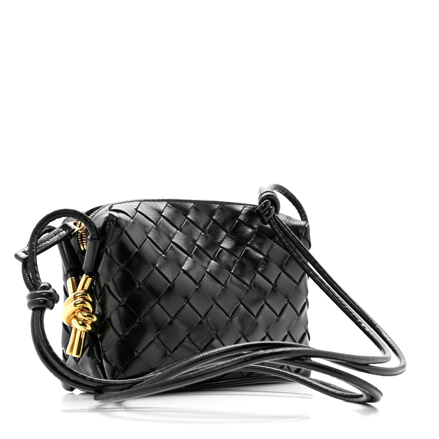 Nappa Intrecciato Metallic Knot Mini Loop Camera Bag Black