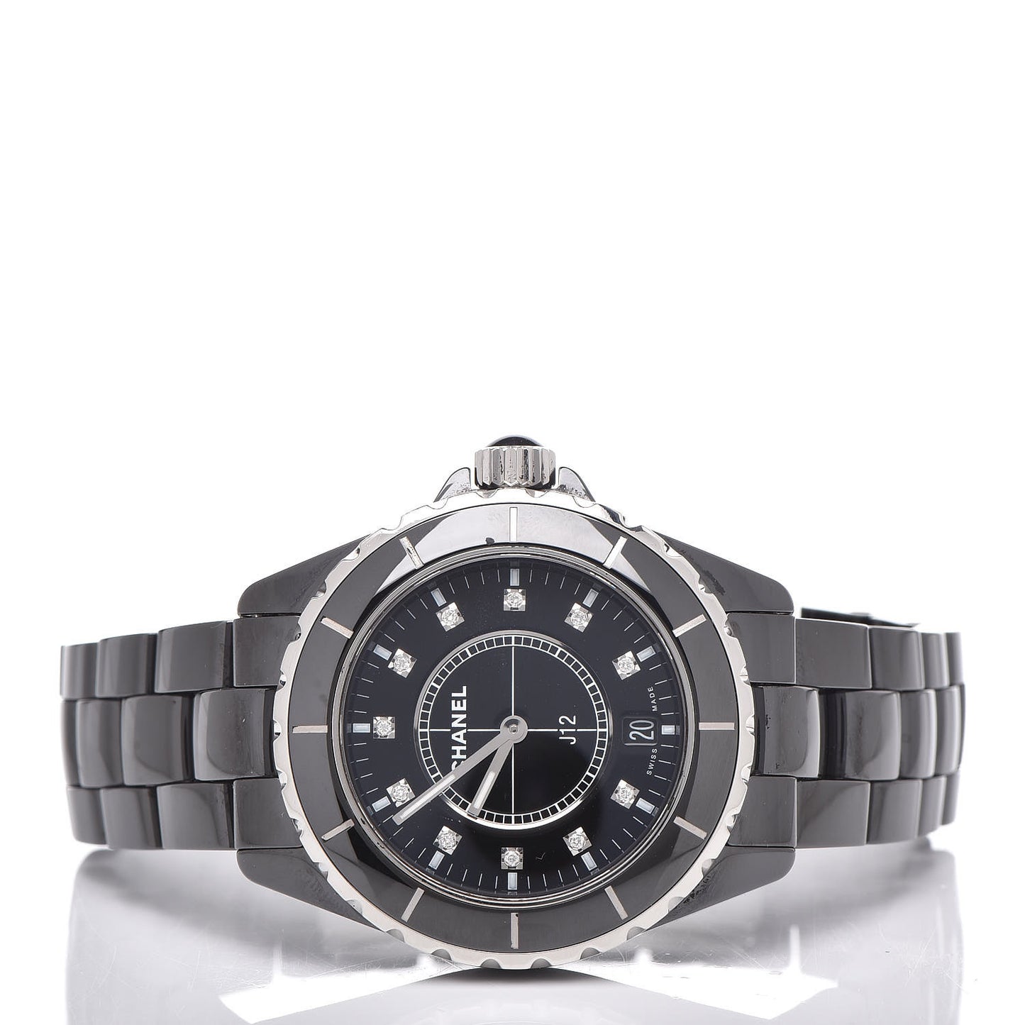 Stainless Steel Ceramic Diamond 38mm J12 Quartz Watch Black