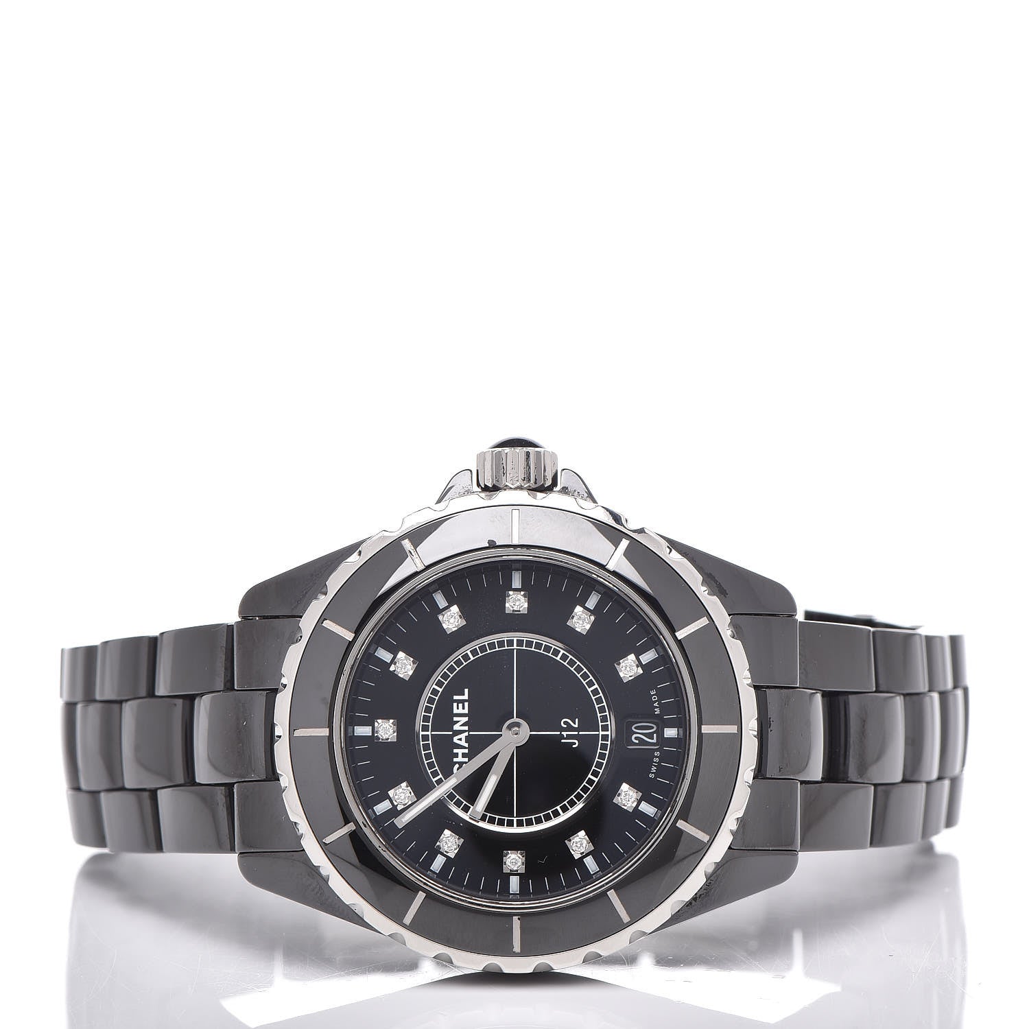 Chanel Stainless Steel Ceramic Diamond 38mm J12 Quartz Watch Black 3 of 7