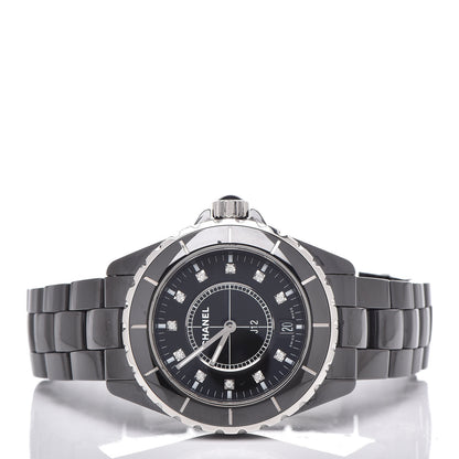 Chanel Stainless Steel Ceramic Diamond 38mm J12 Quartz Watch Black 3 of 7