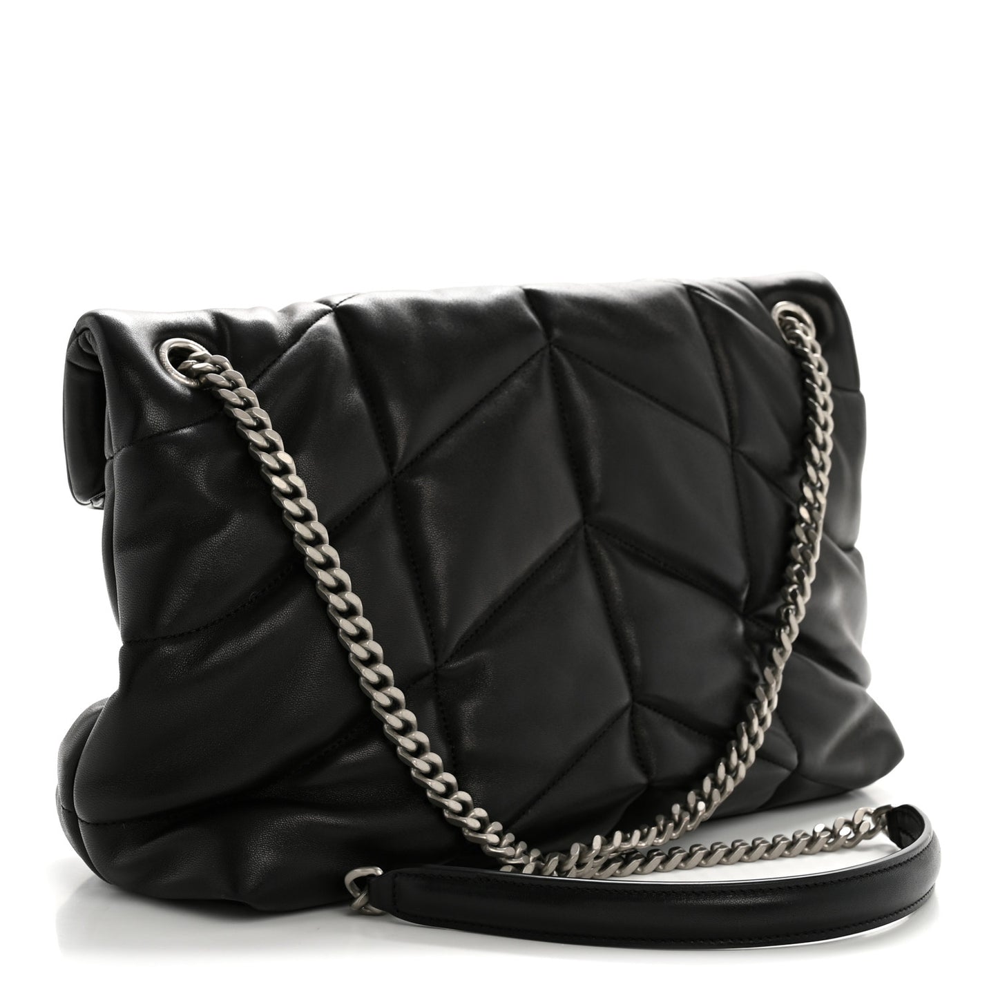 Lambskin Quilted Medium Loulou Puffer Monogram Chain Satchel Black