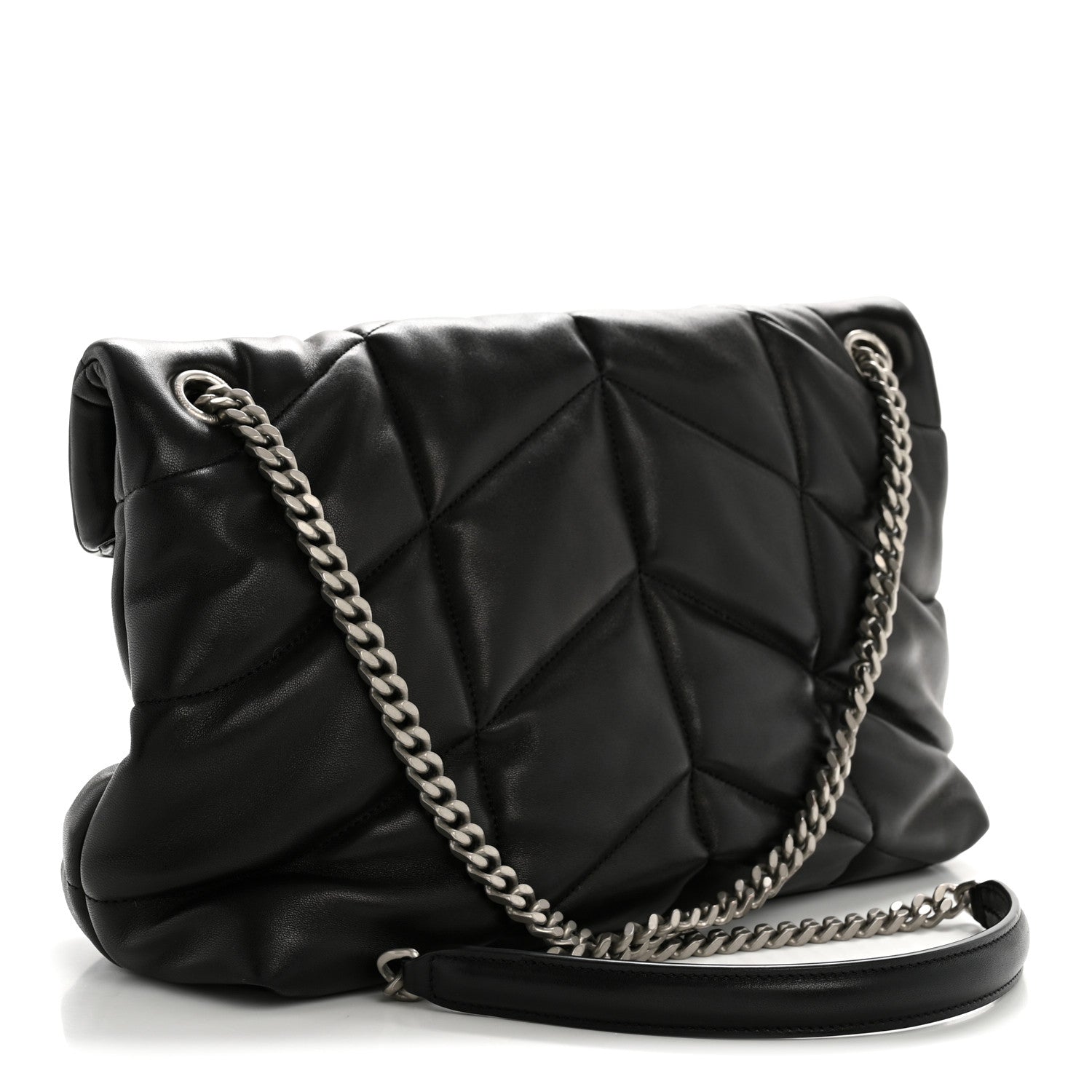 Saint Laurent Lambskin Quilted Medium Loulou Puffer Monogram Chain Satchel Black 3 of 13