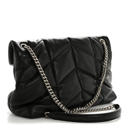 Saint Laurent Lambskin Quilted Medium Loulou Puffer Monogram Chain Satchel Black 3 of 13