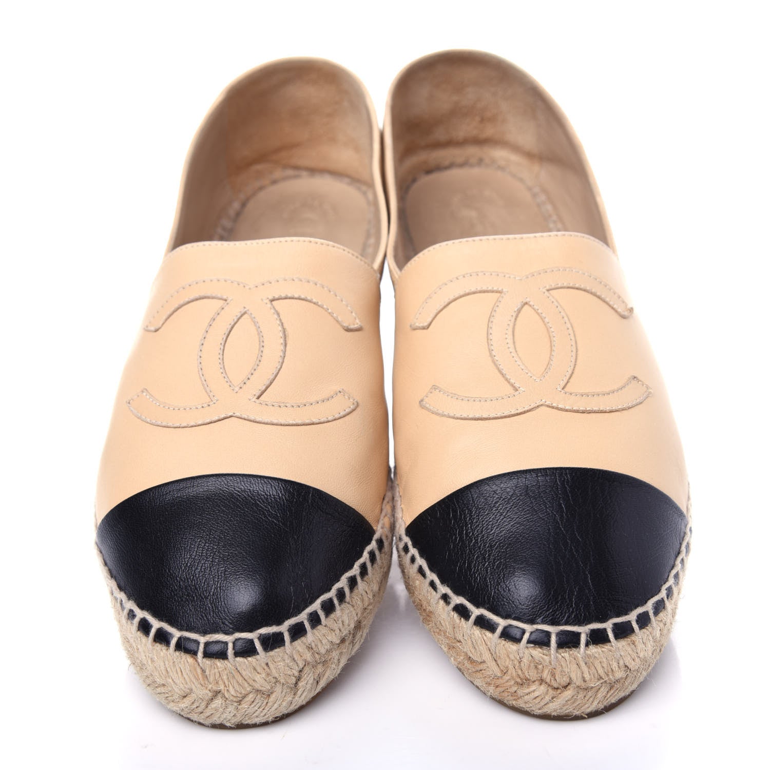 Chanel Lambskin CC Espadrilles 38 Beige Black 5 of 12